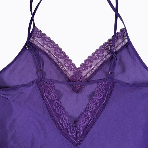 Linea Donatella Chemise Slip Dress Sz M Purple Floral Lace Whimsigoth Y2K Fairy - Picture 4 of 7